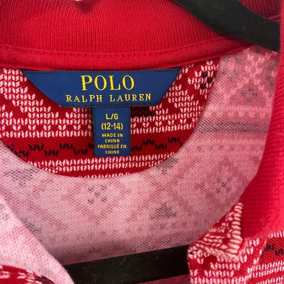 Polo Ralph Lauren fair isle red polo shirt sleeved ruffle hem dress large - Picture 2 of 5